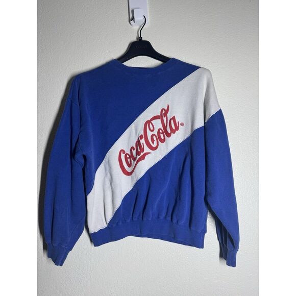 Coca-Cola‎ Vintage Logo Sweater 1980s Blue Stripe Unisex - Picture 1 of 5